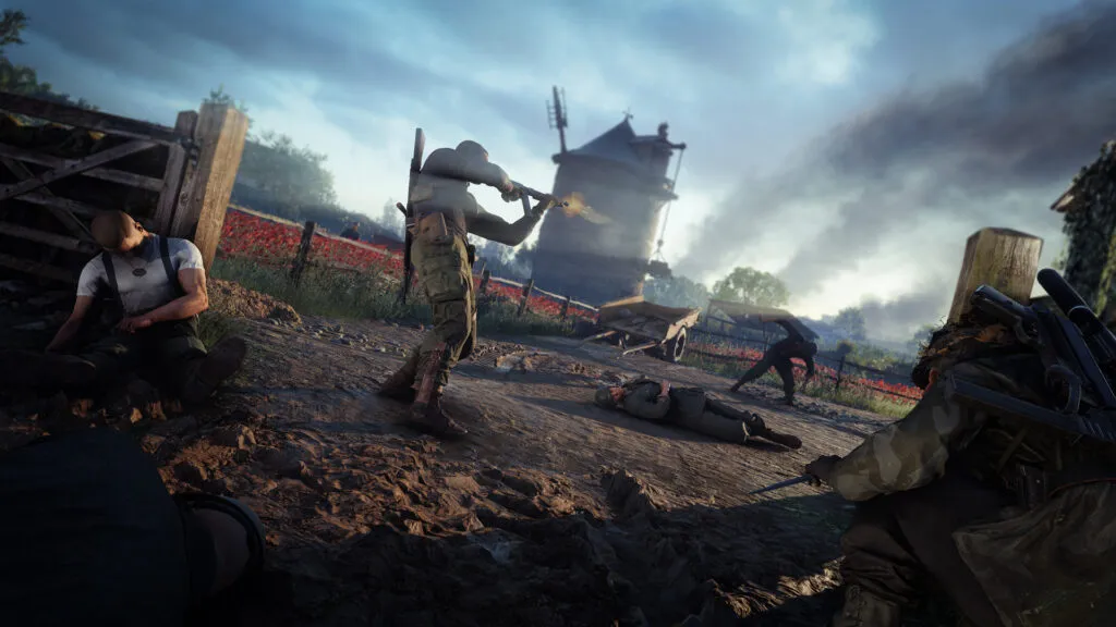Screenshot of a player shooting in a field