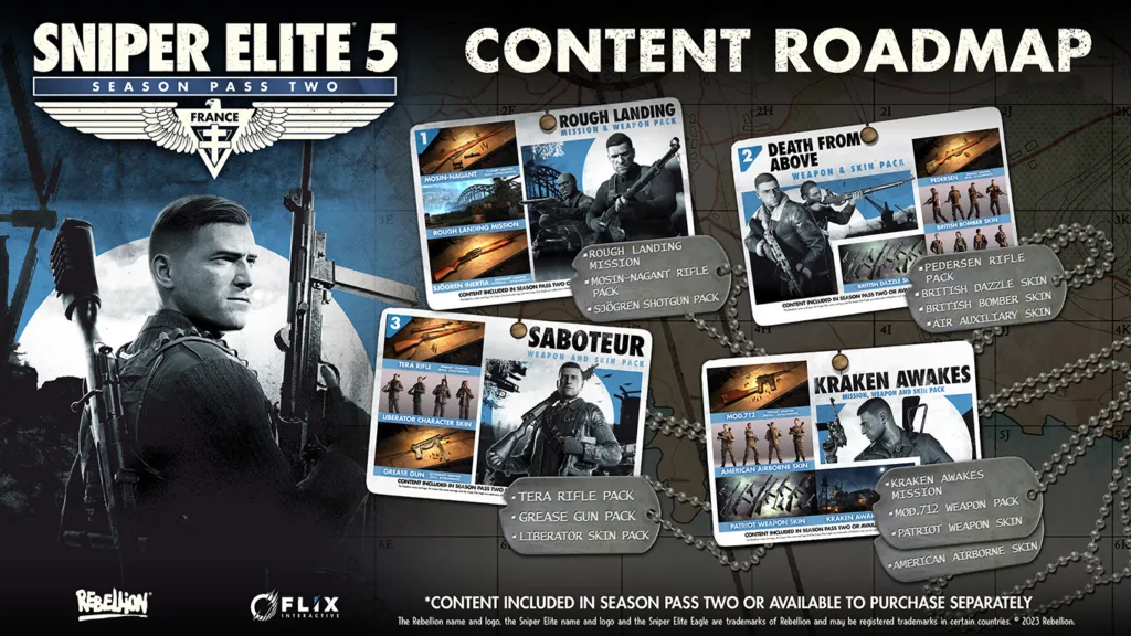A list of the contents of the Sniper Elite 5 Season Pass Two Roadmap.